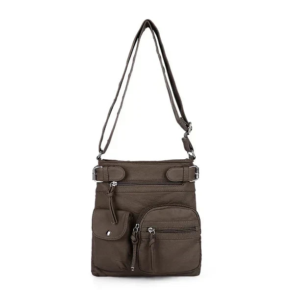 JansenStyle™ Zara | Sac à bandoulière en cuir souple à compartiments multiples.