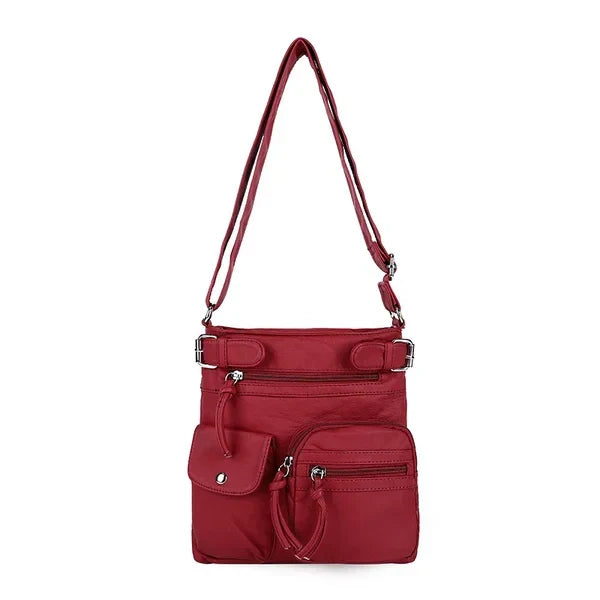 JansenStyle™ Zara | Sac à bandoulière en cuir souple à compartiments multiples.