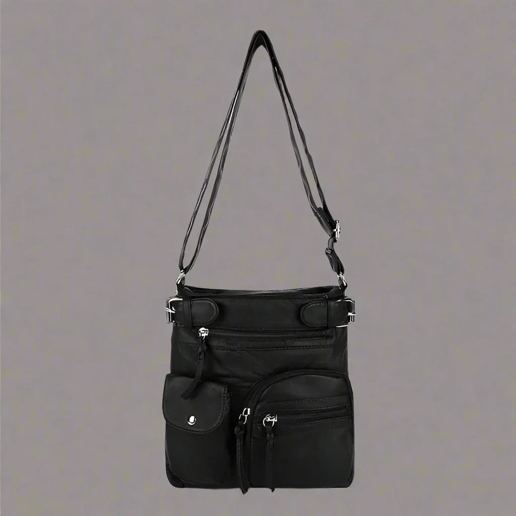 JansenStyle™ Zara | Sac à bandoulière en cuir souple à compartiments multiples.