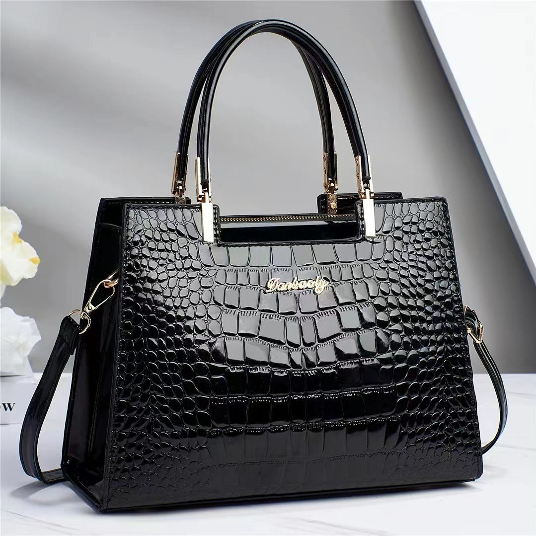 JansenStyle™ Wilja | Sac à main en cuir brillant avec motif crocodile