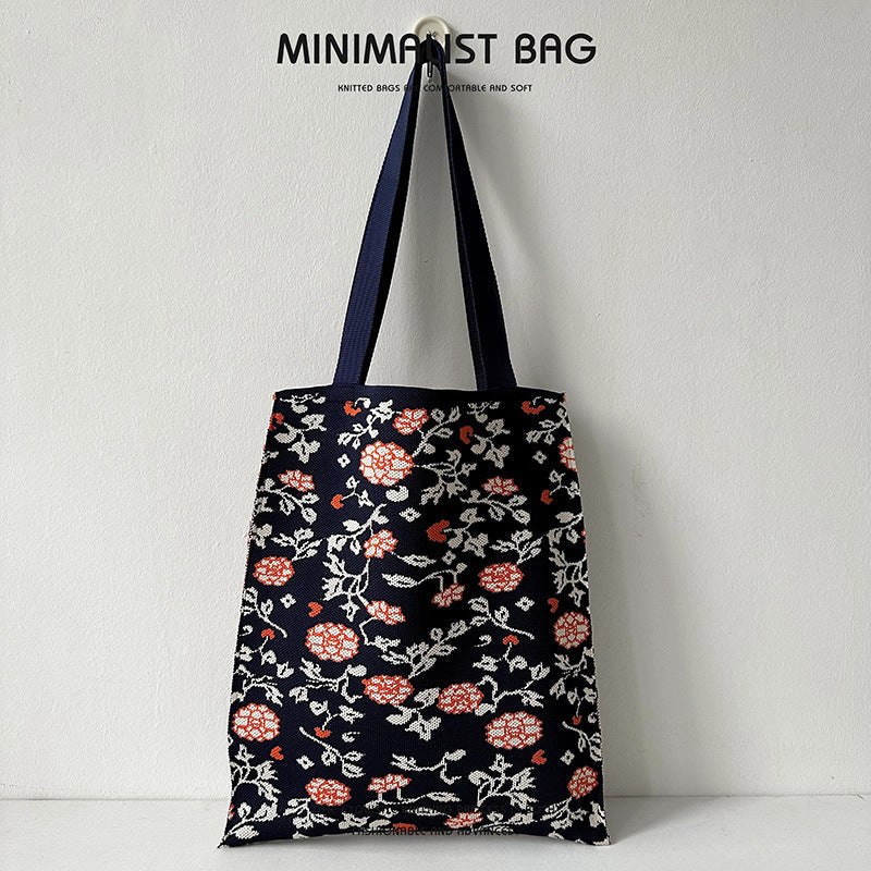 Grand sac fourre-tout en tricot - Fleurs