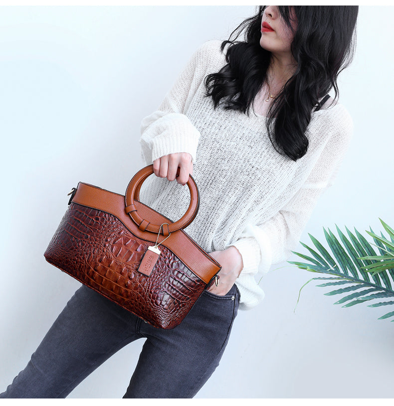 JansenStyle™ Talisa - Sac élégant en cuir de crocodile avec détails faits main.