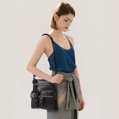 JansenStyle™ Zara | Sac à bandoulière en cuir souple à compartiments multiples.