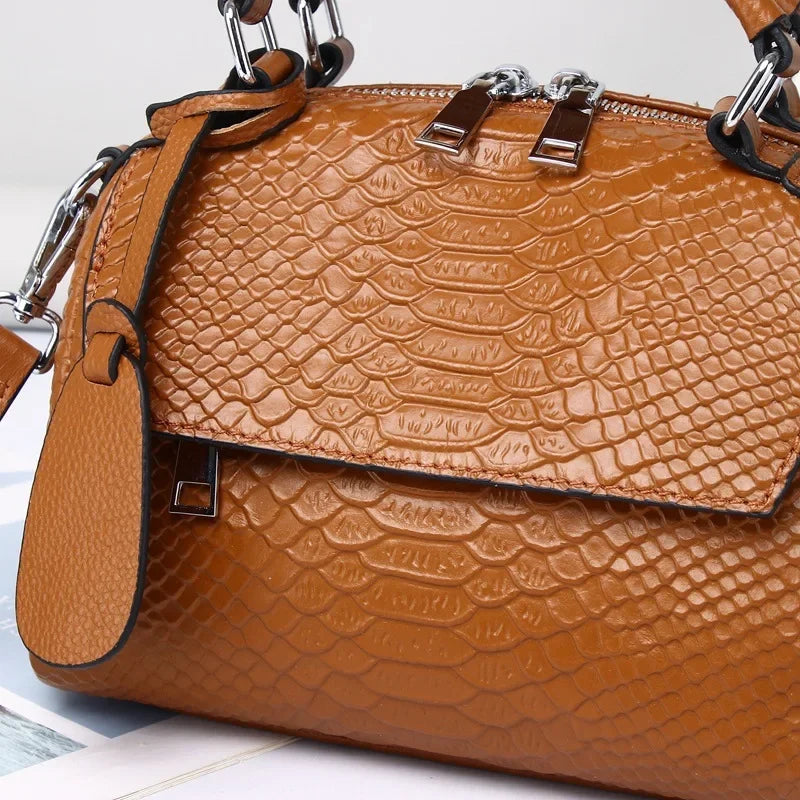 JansenStyle™ Liva | Sac à main élégant en cuir avec impression crocodile