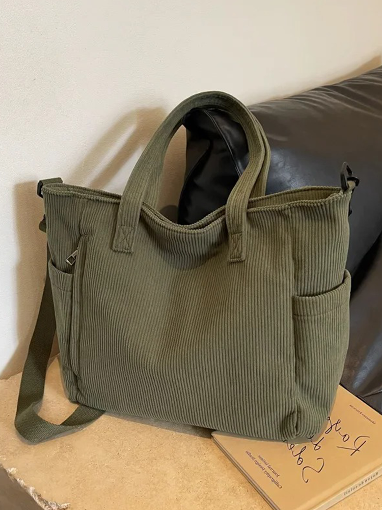 Tessa Square Corduroy Shoulder Bag | Shopper | Handbag Green