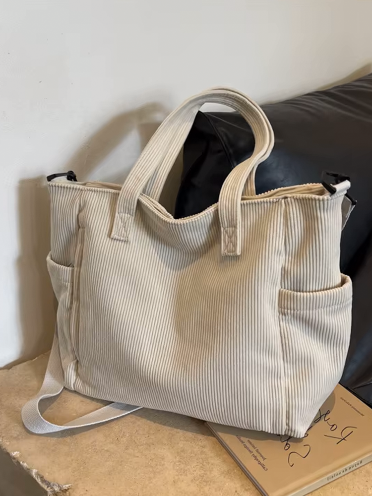 Tessa Square Corduroy Shoulder Bag | Shopper | Handbag Beige