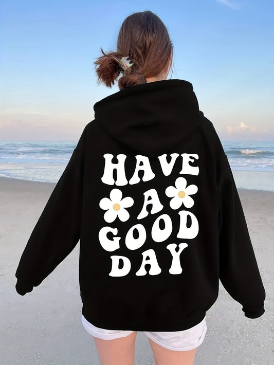 Coco-Mode | Hoodie oversized décontracté avec imprimé "Have A Good Day" et sac parfait pour l'automne/hiver