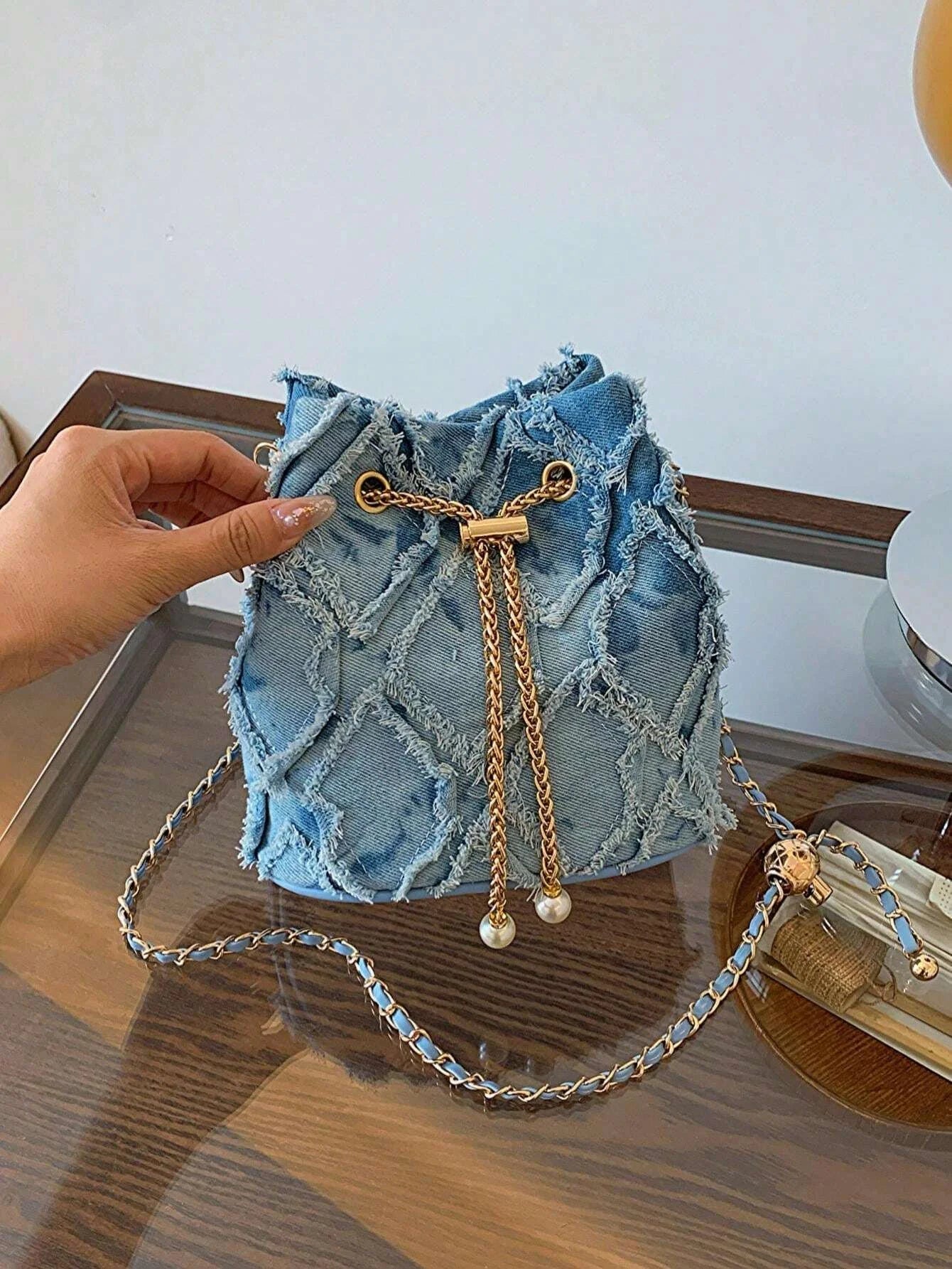 BohoVibe - Sac à bandoulière en denim rétro tendance