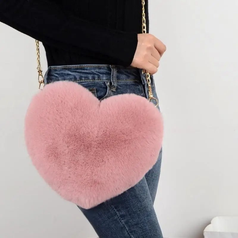 Love - Sac à bandoulière en peluche avec cœur